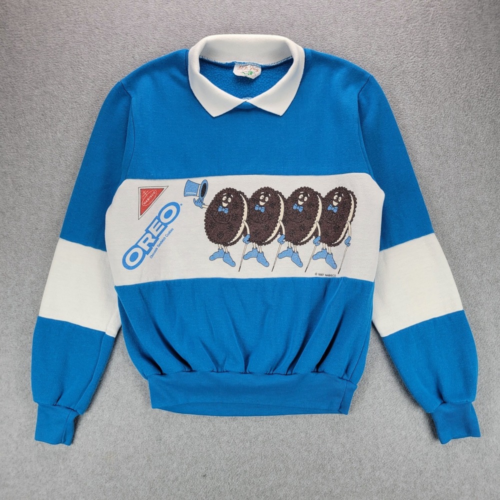 BJ Frog Oreo Graphic Sweatshirt Womens Medium Blue 1987 Nabisco Vintage Collared